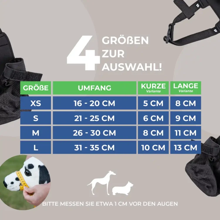 Giftköderschutz für Hunde Größentabelle