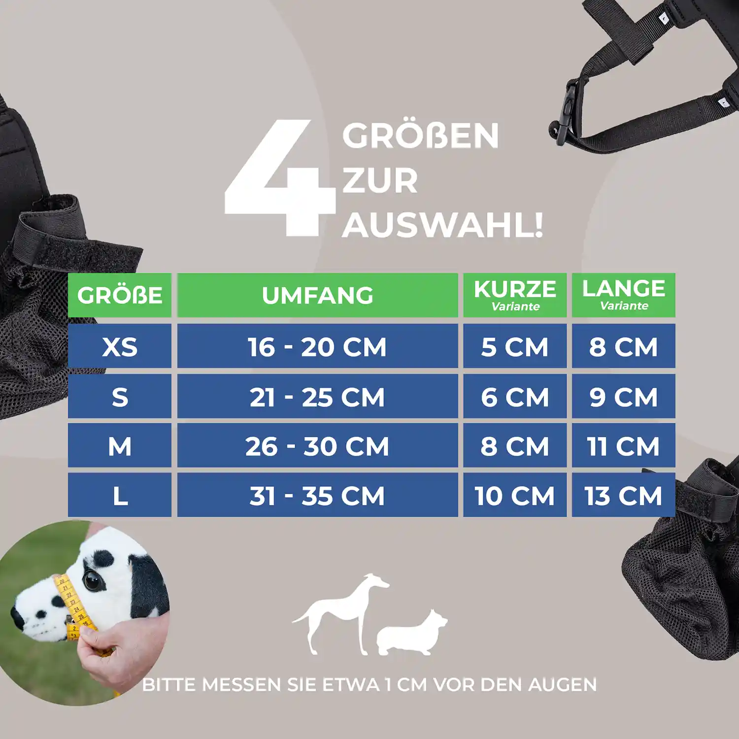 Giftköderschutz für Hunde Größentabelle