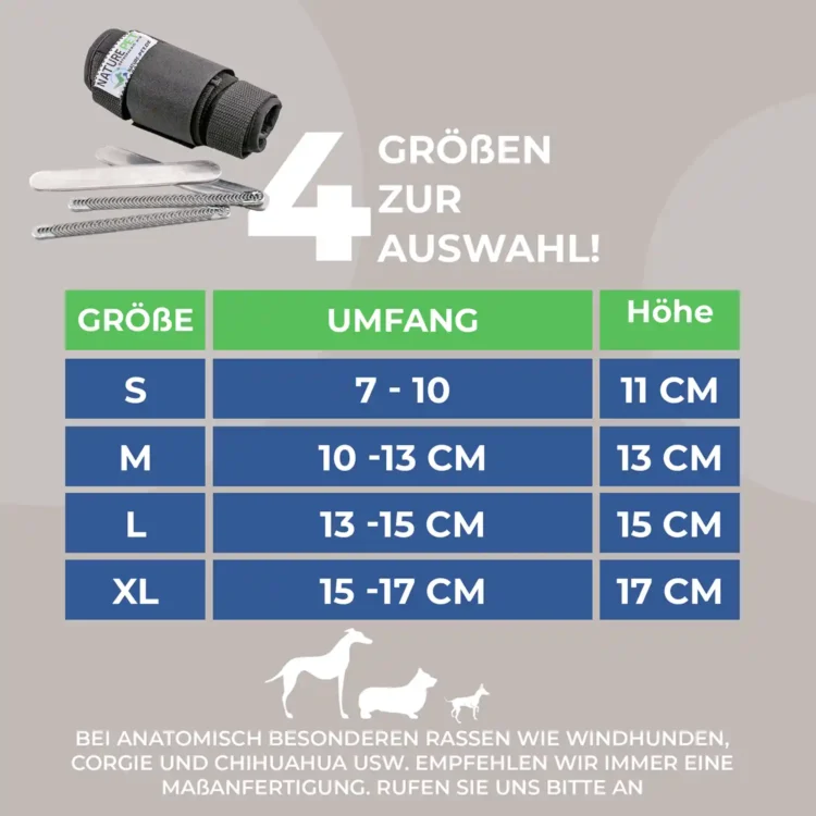 Nature Pet Premium Bandage Größentabelle