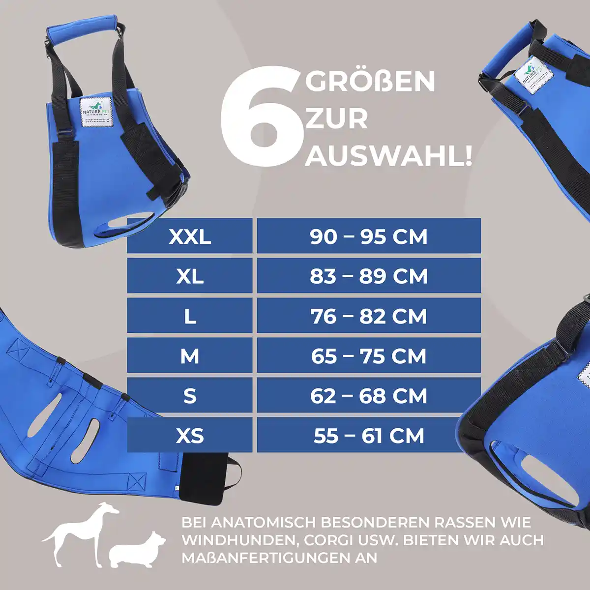 Hunde Tragehilfe vorne 9 Größentabelle für die Nature pet Hunde Tragehilfe vorne
